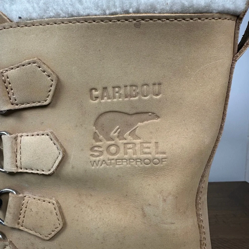 Sorel Boots Mens 9 Tan Caribou Waterproof Leather Winter Snow Hiking NM1000-281